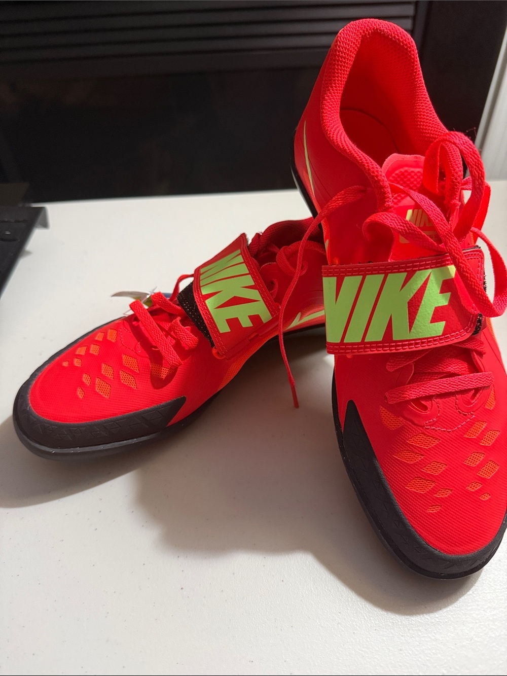 Nike Bright Red Athletic Shoes with Neon Green Logo Strap